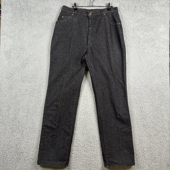 LL Bean Jeans Womens 16 Black Flannel Lined Straight Fit Vintage High Waist - Picture 1 of 14